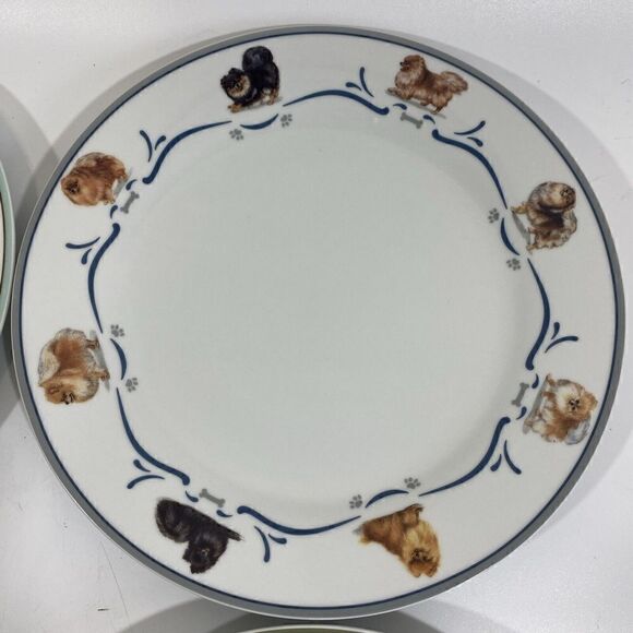Rare Danbury Mint Pomeranian Dog Dinnerware Dinner Plates Set Of (4) 10.5” - Picture 4 of 16